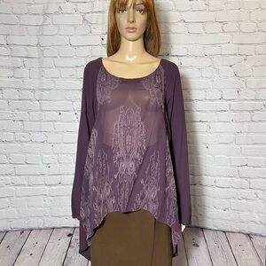 XCVI Long Sleeve Embroidered Purple Tunic Size L